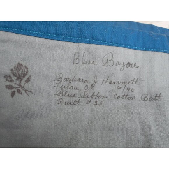 Vintage hand Quilted Wall Hanging Lap Blanket Blue Bayou 1990 - Picture 2 of 10
